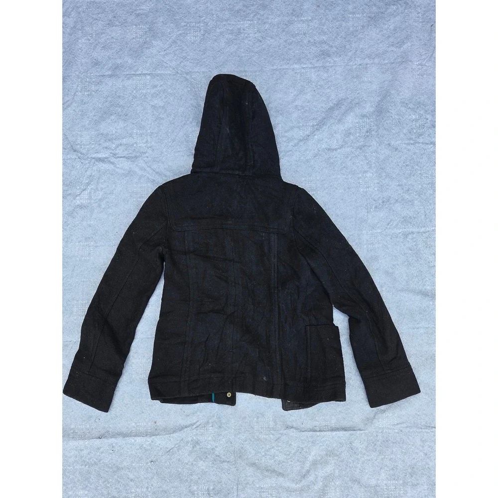 Aeropostale Womens Wool Blend Duffle Coat Black Hooded Toggle Jacket XS‎
